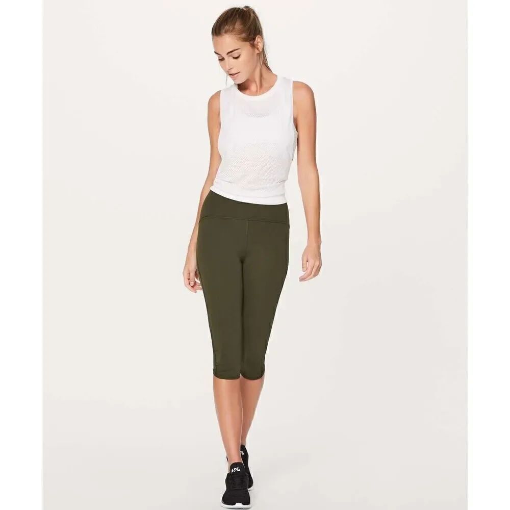 Lululemon Women’s Train Times Crop 17" In Dark Olive Leggings Size 8 Athletic